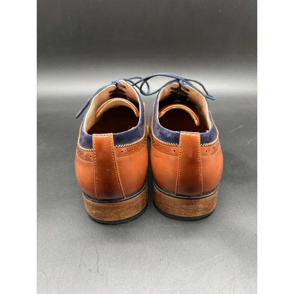 Gino Vitale Oxford Mens 11 Tan Navy Blue Excellent‎ Two Tone Brogue Dress Shoes
